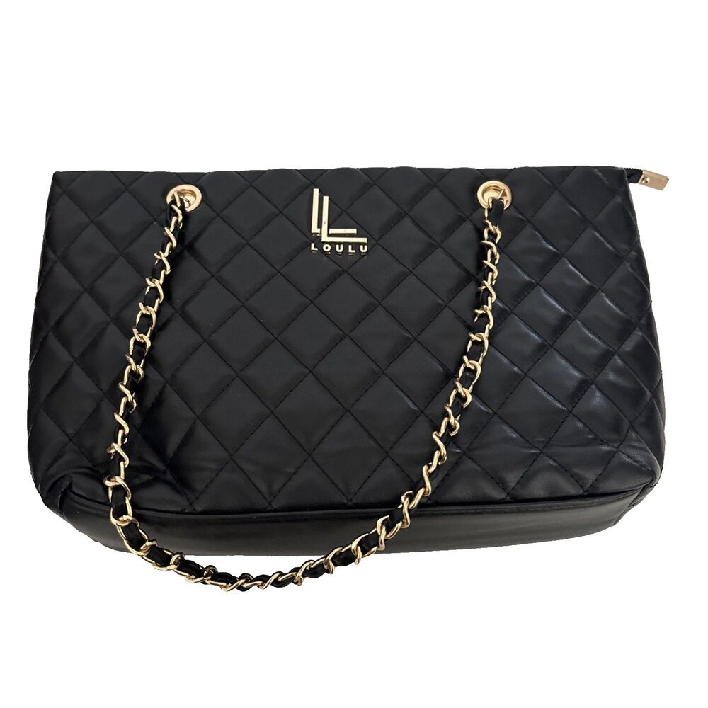 Loulu Black Quilted Crossbody Bag Gold Chain Strap Tassel Detail